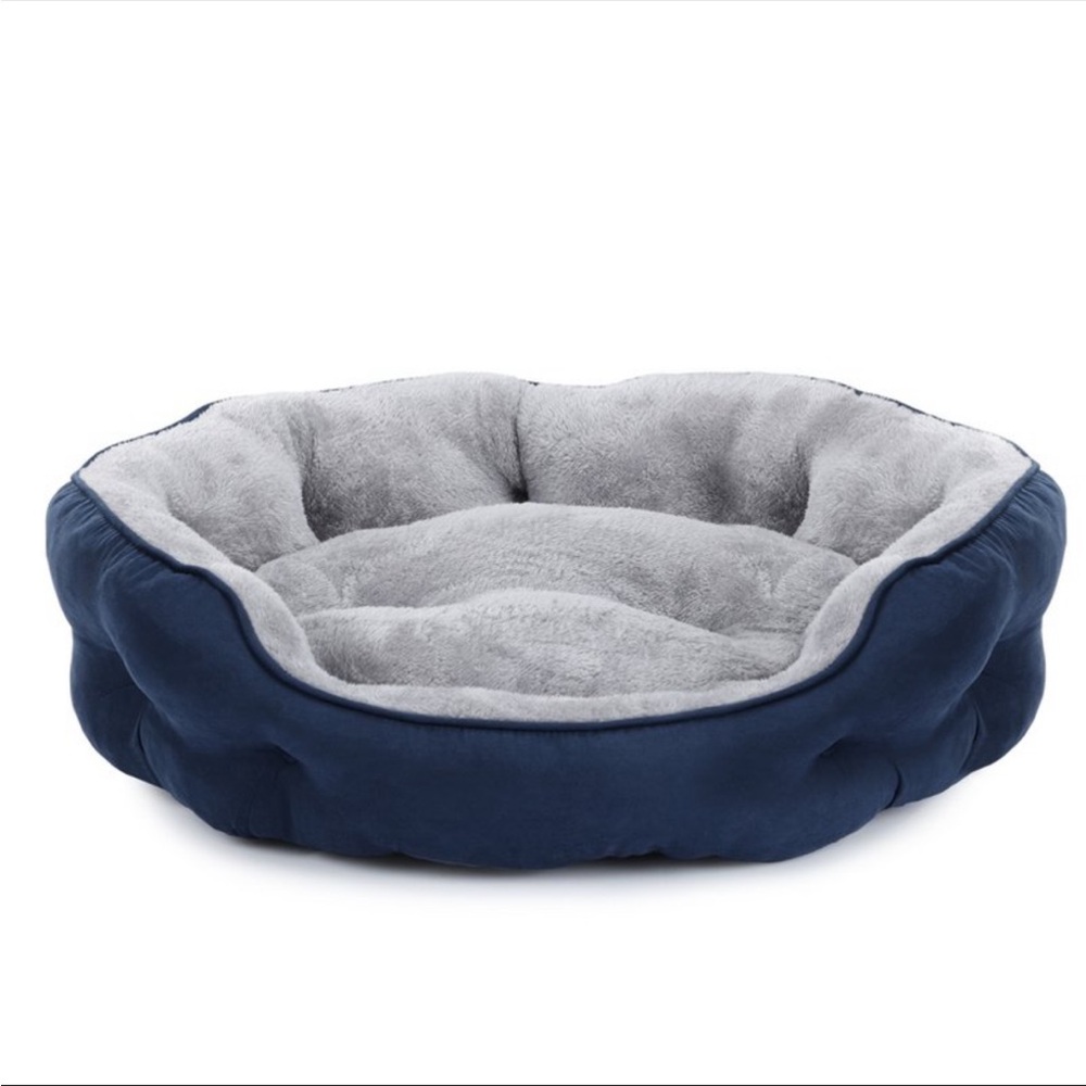 PureWags Navy & Gray 20 Inch Round Washable Cat Bed with Non-Slip Base